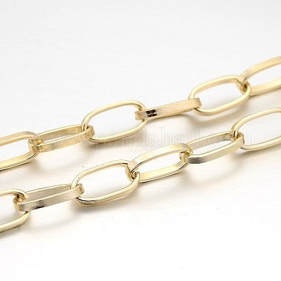 CHAIN ALUMINUM PAPERCLIP LIGHT GOLD LINK 15X8MM SOLD PER YARD