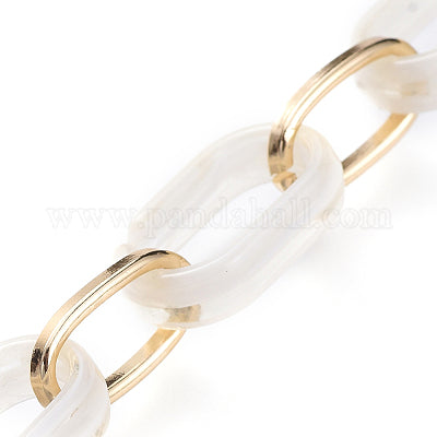 CHAIN ACRYLIC AND ALUMINUM GOLD AND WHITE 18.5MM LINKS 39.4 INCHES STRAND