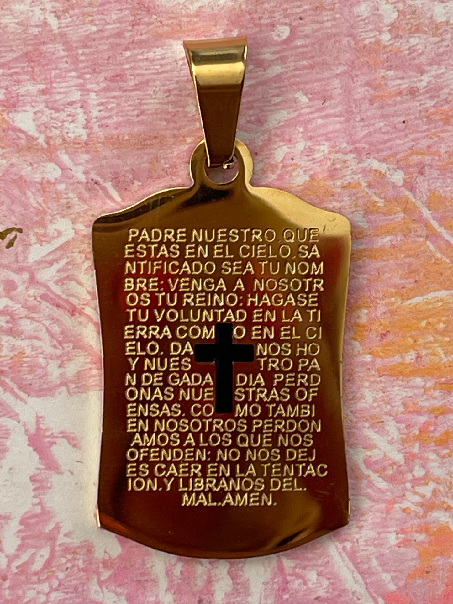 PENDANT PADRE NUESTRO STAINLESS STEEL GOLD RECTANGULAR 1 PC
