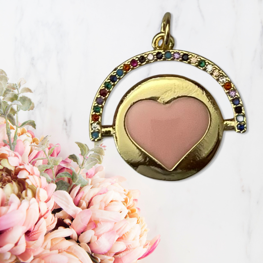 PENDANT HEART PINK 18x20mm ENAMEL GP 1 PC