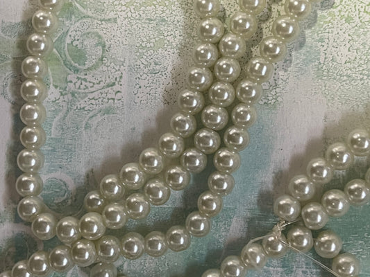 GLASS PEARL 6MM CREAMY WHITE ABOUT 140 PC 1 STRAND