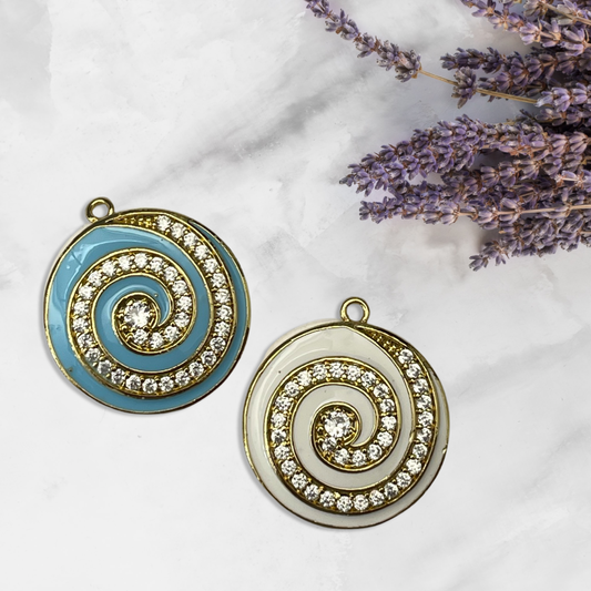 PENDANT ROUND PAVE ENAMEL SPIRAL 24MM 1PC