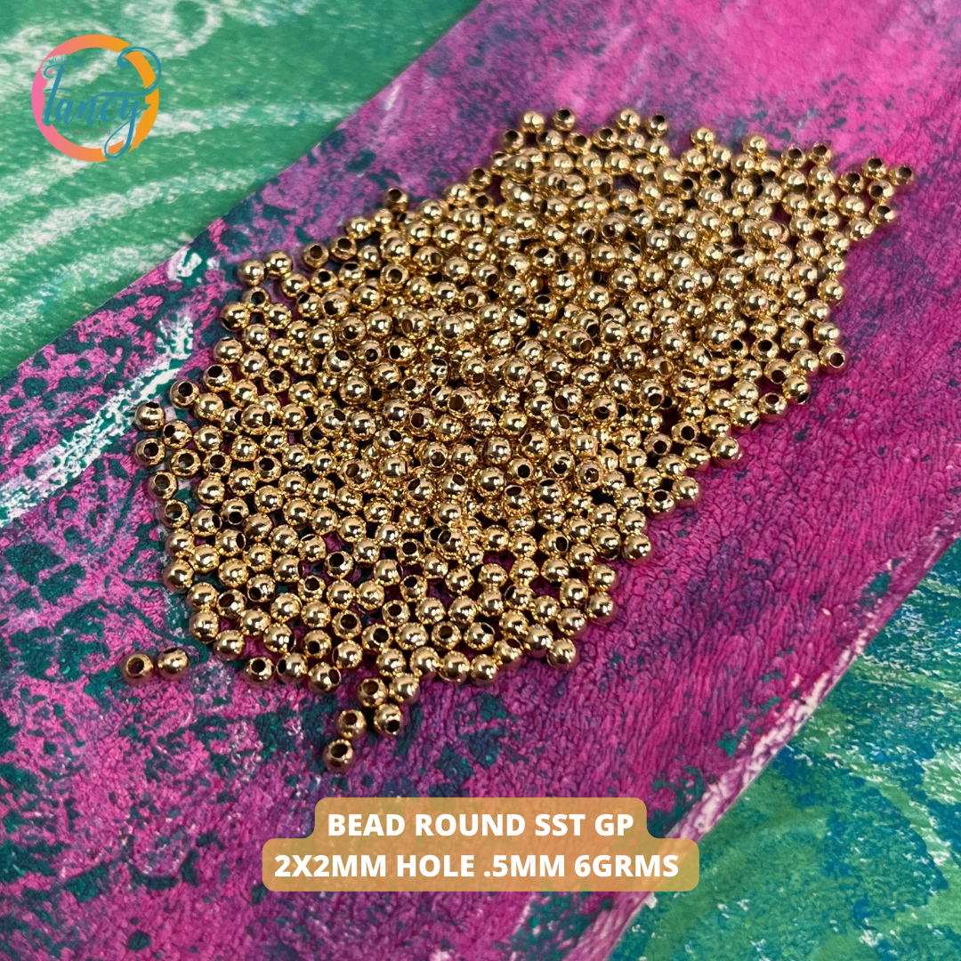 BEAD ROUND SST GP 2X2MM HOLE .5MM 6 GRMS