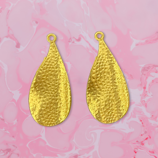 PENDANT DROP GOLD MATTE HAMMERED 32 MM 2 PC