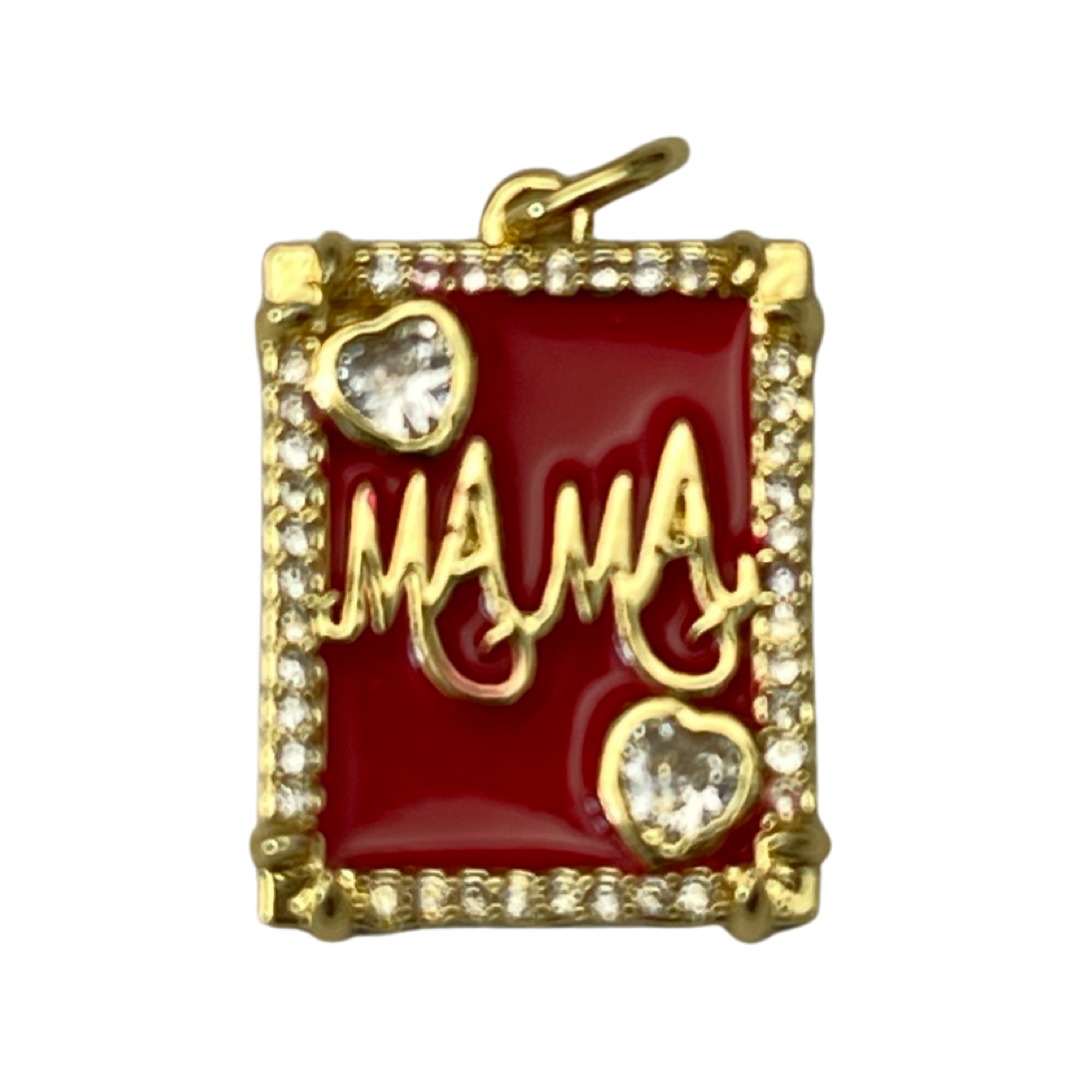 PENDANT MAMA RECTANGLE GP 18KT RED ENAMEL 1 pc