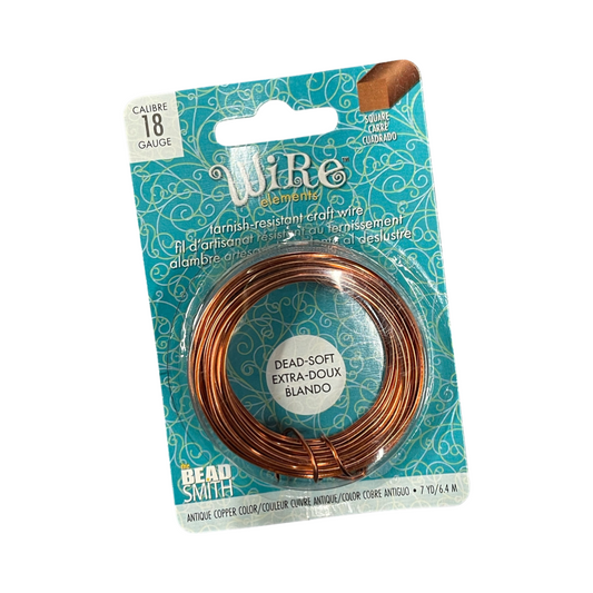 WIRE 18GA SQUARE SOFT ANTIQUE COPPER 7 YD