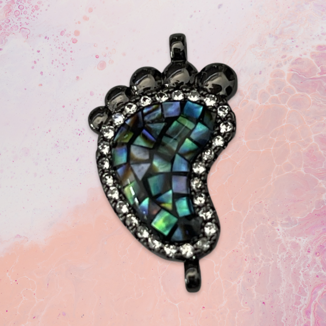 LINK BABY FOOT GUNMETAL WITH ZIRCONIAS AND SHELL MOSAIC 21mm 1 PC