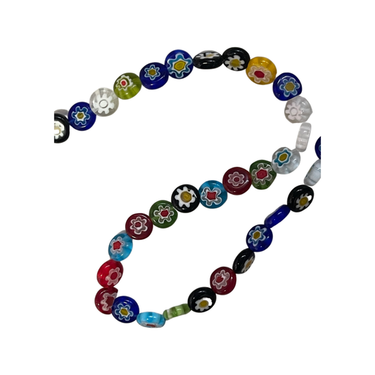 MILLEFIORE GLASS ROUND FLAT 10X4MM 1 STRAND