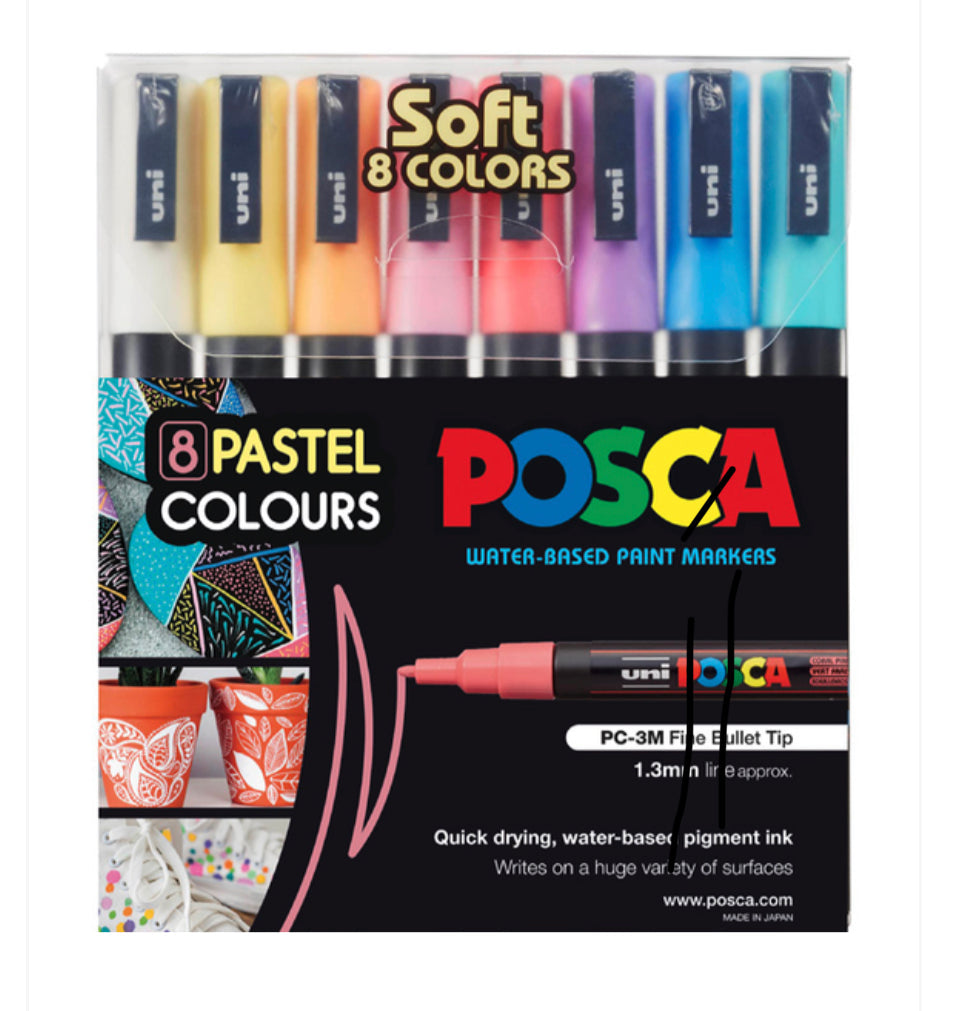 POSCA MARKERS FINE POINT PC-3M SOFT COLORS 8 PC SET