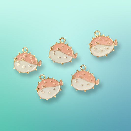 CHARM PINK FISH GOLDPLATE 17MM 5 PC