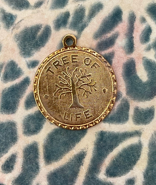 CHARM TREE OF LIFE CIRCLE 19MM GOLD PLATE 1 PC no