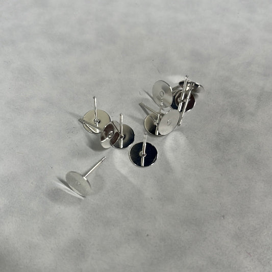 EARRING STUD SST SILVER FLAT ROUND 8X3MM 10 PCS