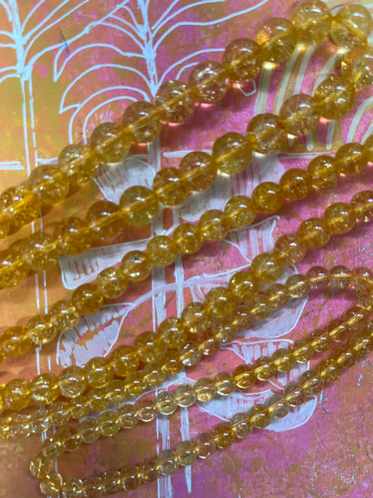 GLASS CITRINE CRYSTAL ROUND 3 SIZES 1 STRAND