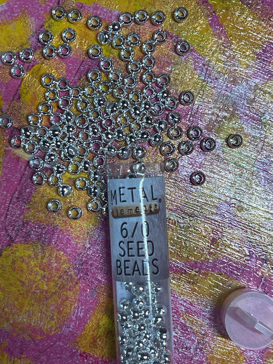 SEED BEAD 6/0 METAL SILVER PLATE APPRX 30 GMS