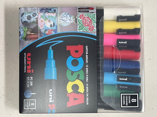 POSCA MARKERS SET PC-3M FINE POINT BASIC COLORS 8 PC