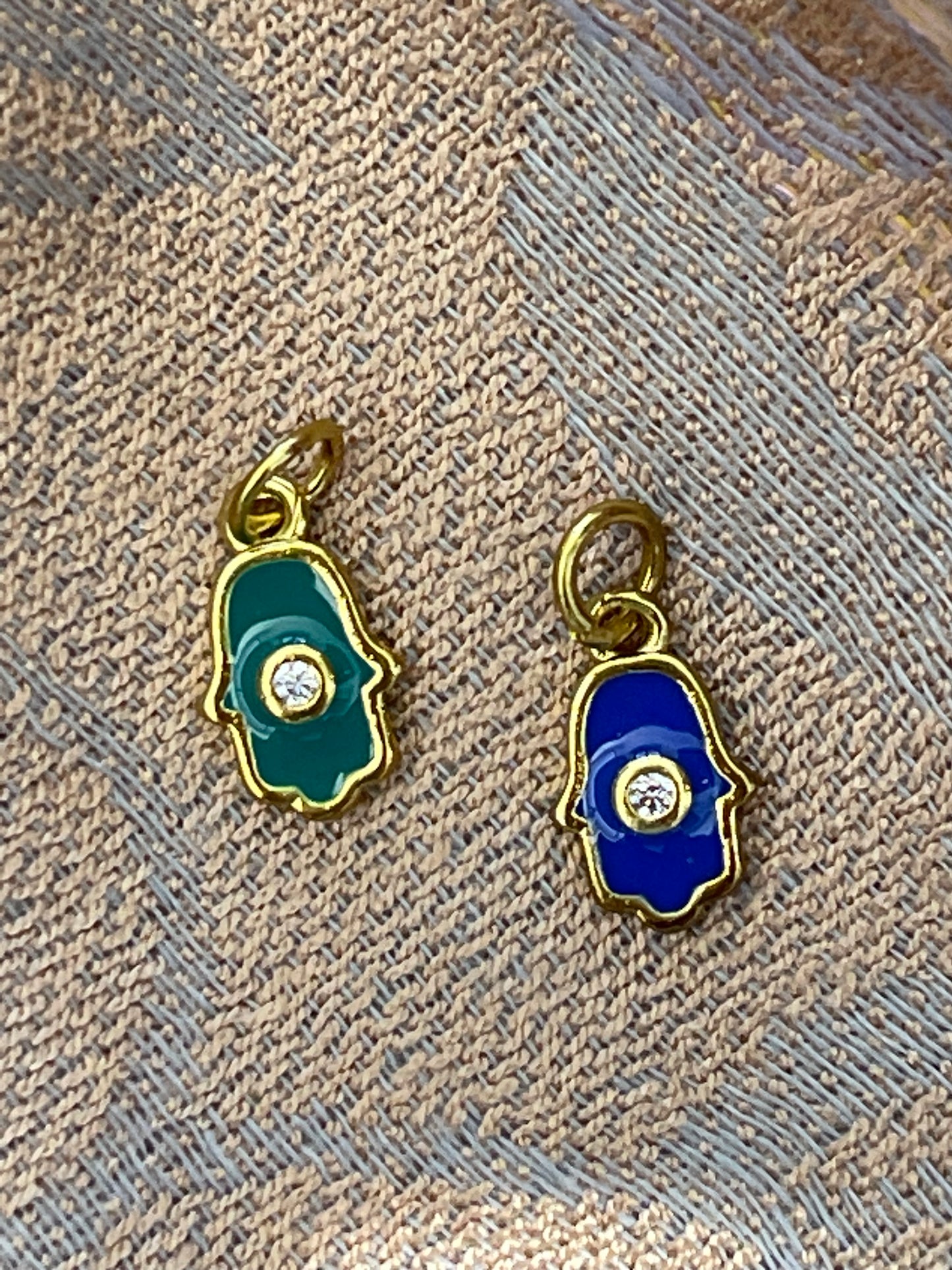Charm Hamsa enamel with zirconia gold plate 12mm 2pc