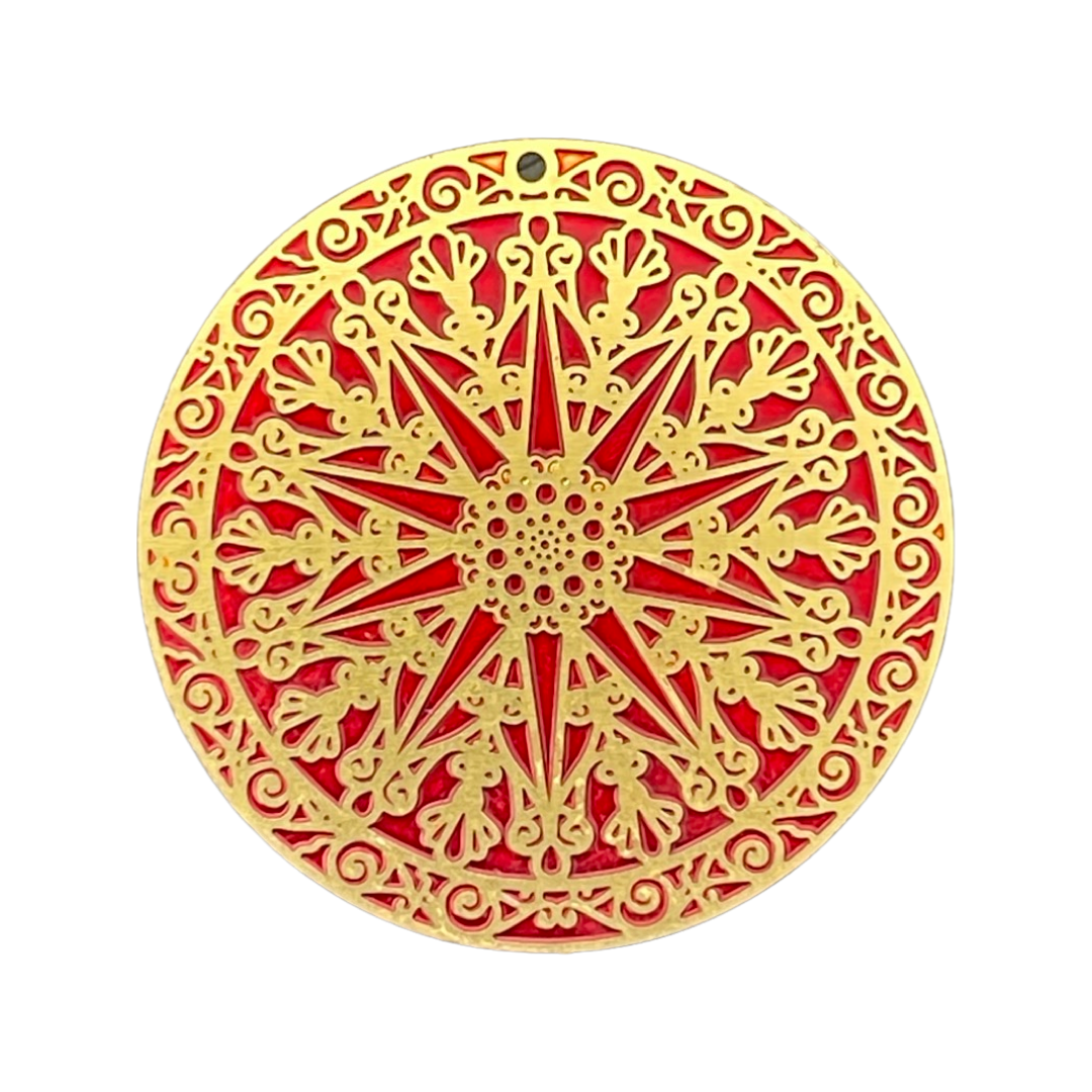 PENDANT ROUND ENAMEL MANDALA MATTE GOLD 40 MM 1 PC