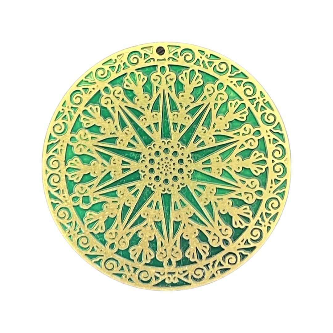 PENDANT ROUND ENAMEL MANDALA MATTE GOLD 40 MM 1 PC