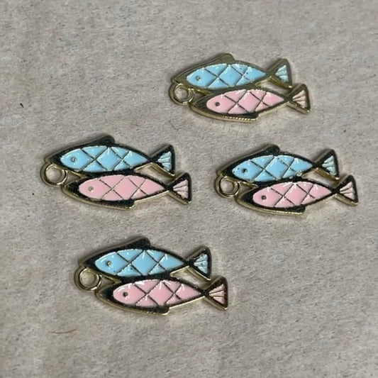 CHARM DOUBLE FISH PINK ENAMEL 4 PC PACK
