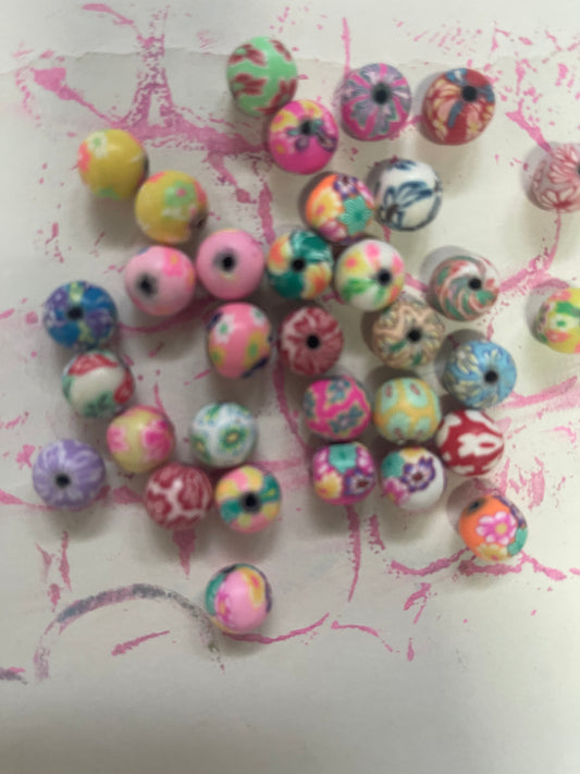 POLYMER CLAY BEAD 10MM FLORAL DESIGN 20 PIECE PACK