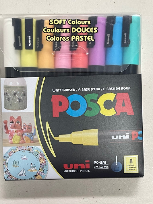 POSCA MARKERS FINE POINT PC-3M SOFT COLORS 8 PC SET