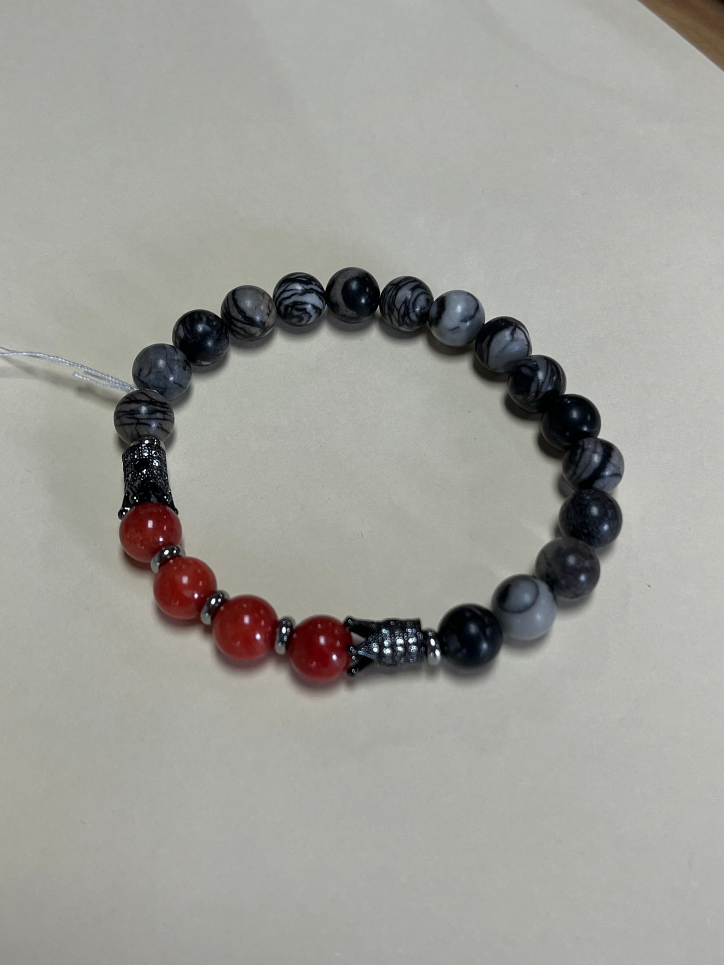 BRACELETS NETSTONE, TIGER EYE AND JASPER GP OR SILVER 1 PC