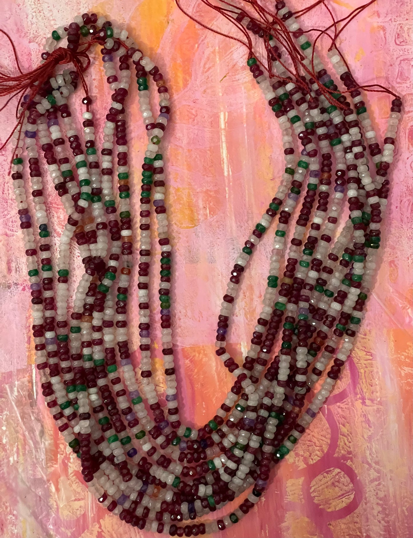 JADE RONDELLE 4X3 MM FACETED DARK RED COLOR MIX