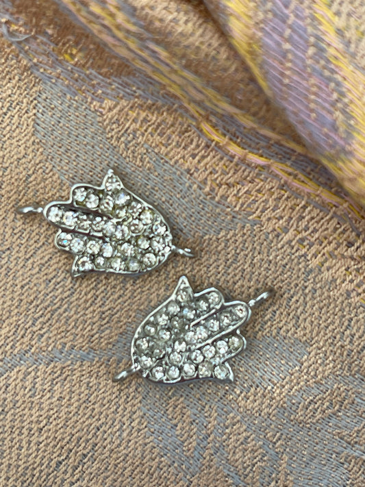 LINK HAMSA RHINESTONES SILVER PLATE 2 PC