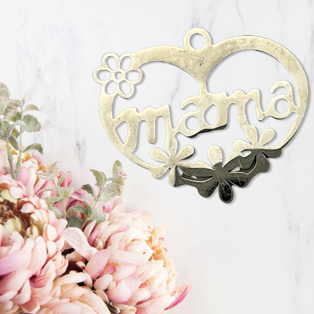 PENDANT MAMA HEART STAINLESS STEEL LASER CUT 20x15MM 1 PC