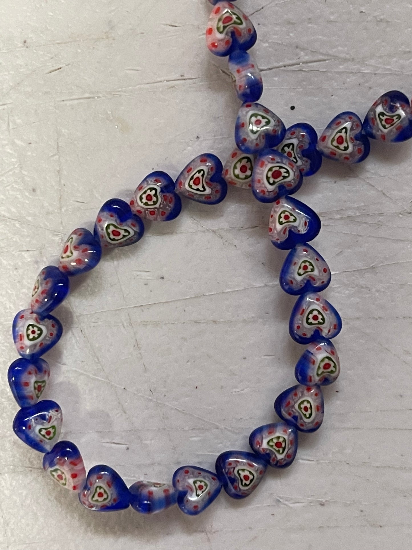 MILLEFIORE GLASS HEART 4X4 MM DARK BLUE 1 STRAND