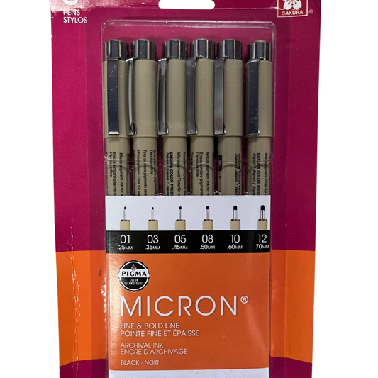 MICRON PEN SET BLACK 6PC