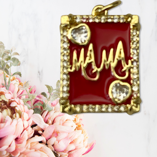 PENDANT MAMA RECTANGLE GP 18KT RED ENAMEL 1 pc