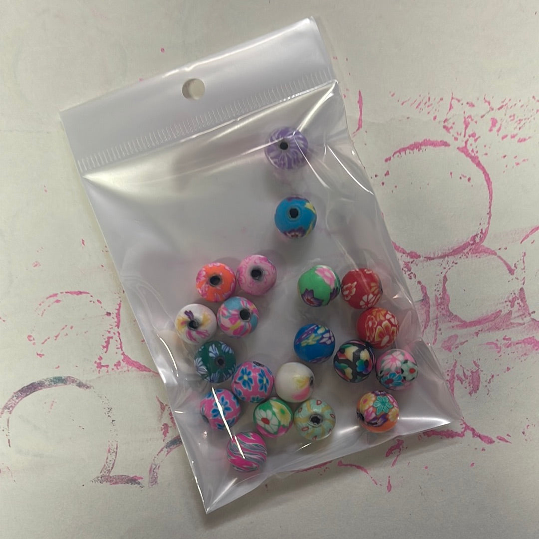 POLYMER CLAY BEAD 10MM FLORAL DESIGN 20 PIECE PACK