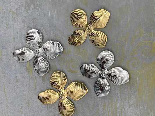 PENDANT FLOWER 4 PETALS STAINLESS STEEL GOLD PLATE 18KT OR SILVER 2 PC