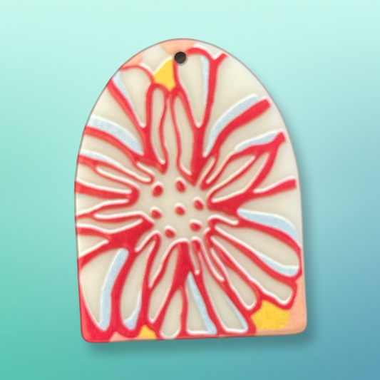 PENDANT ACRYLIC ARCH RED FLOWER 36MM 1 PC
