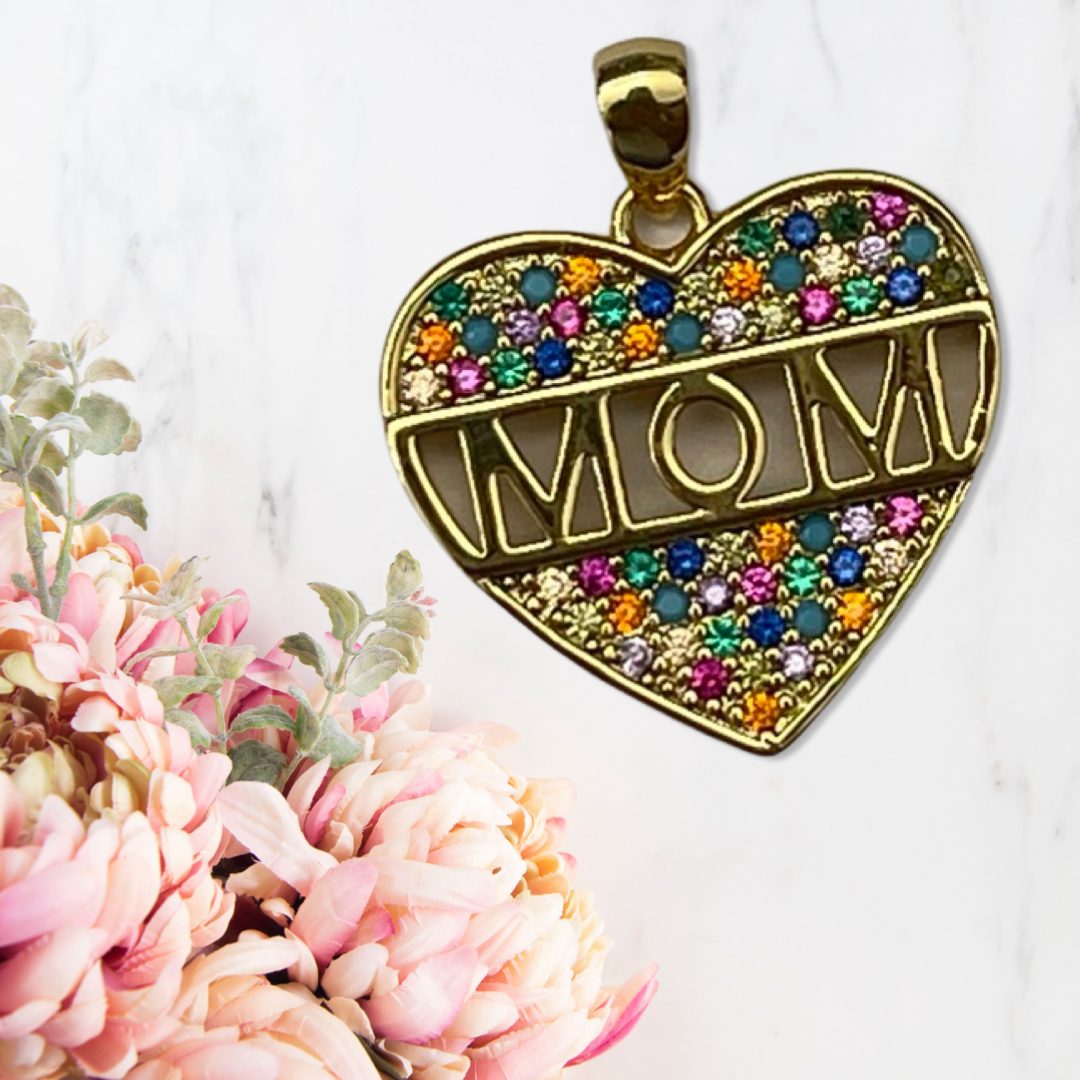 PENDANT MOM HEART PAVE DOBLE ENCHAPE 1 PC