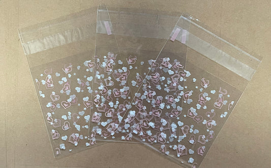 BAG CELLO PINK FUCHSIA SMALL FLOWERS 3.9X2.7CM 20 PC