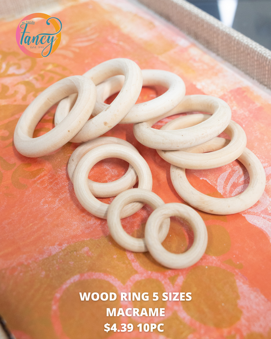 WOOD RING 5 SIZES MACRAME 10PC