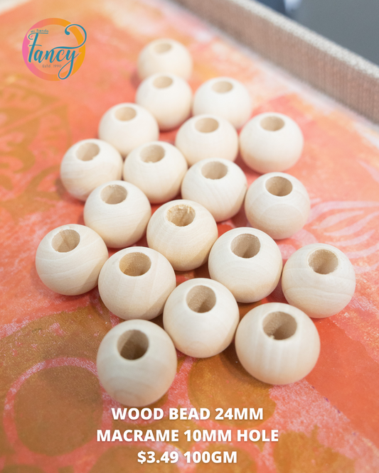 WOOD BEAD 24MM MACRAME 10MM HOLE