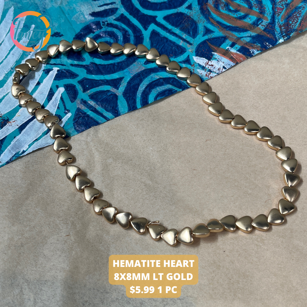 HEMATITE HEART STRAND 8X8MM LIGHT GOLD