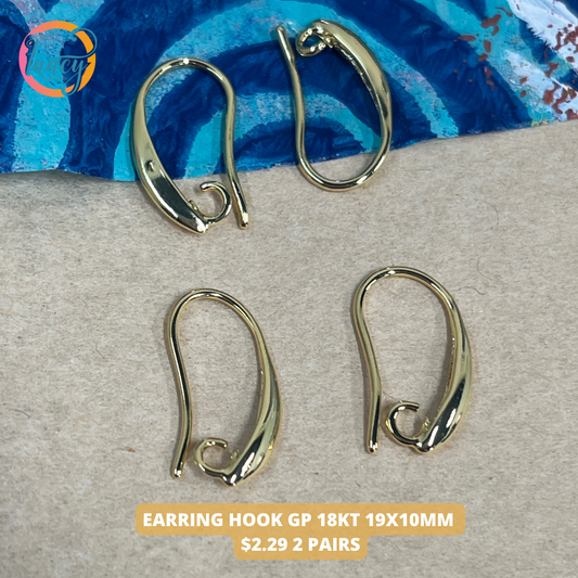 EARRING HOOK GP 18KT 19X10MM 2 PAIRS