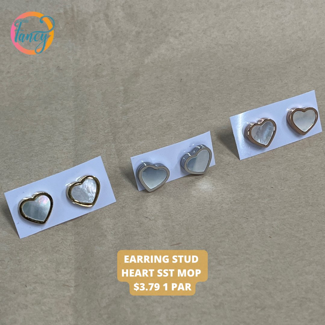 EARRING STUD HEART SST MOP 1 PAIR