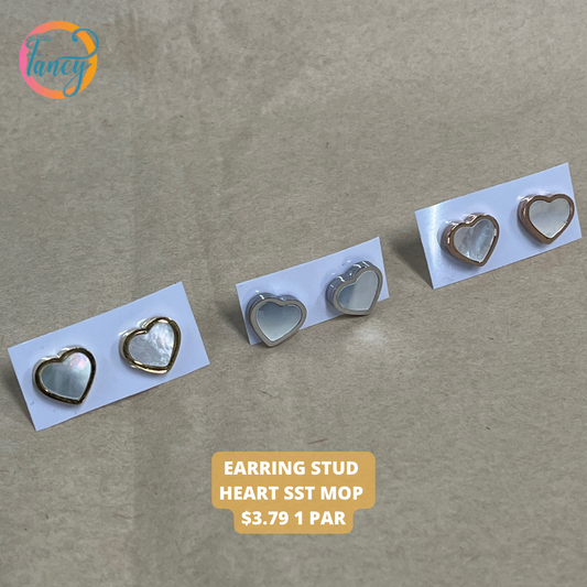 EARRING STUD HEART SST MOP 1 PAIR
