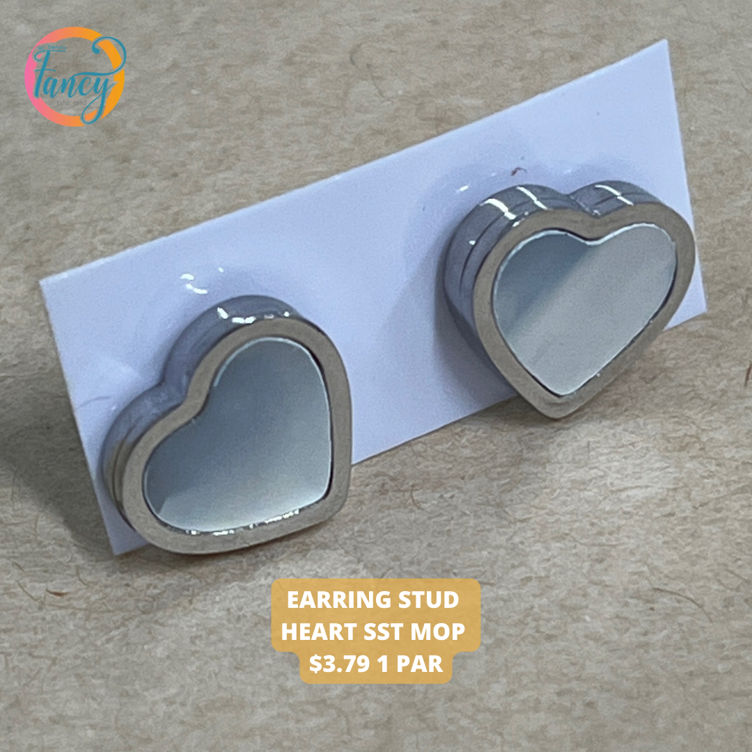 EARRING STUD HEART SST MOP 1 PAIR