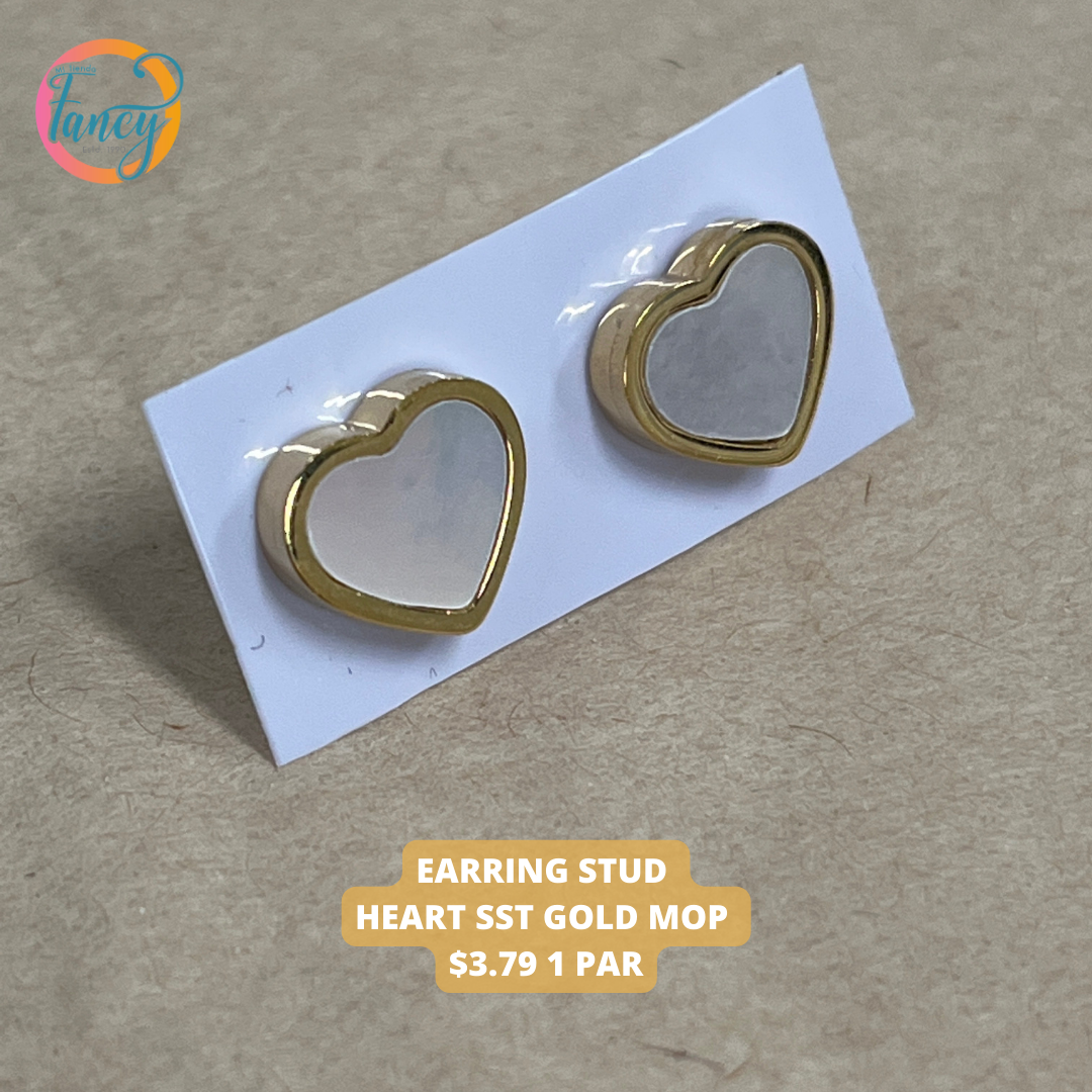 EARRING STUD HEART SST MOP 1 PAIR