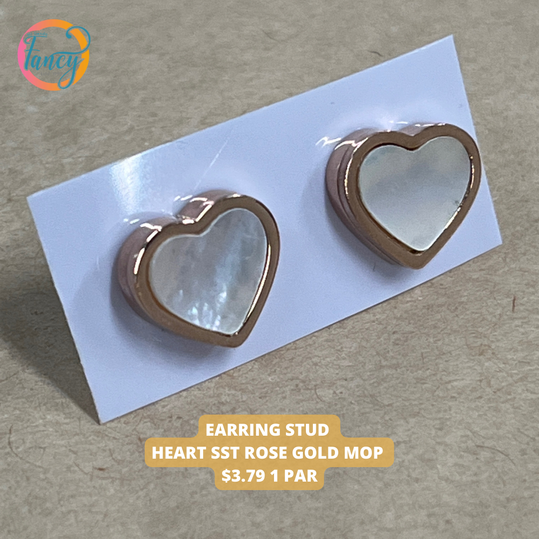 EARRING STUD HEART SST MOP 1 PAIR