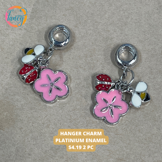 HANGER CHARM PLATINUM ENAMEL FLOWERS AND BUG 2 PC