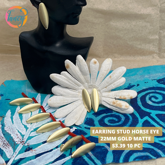 EARRING STUD HORSE EYE 22MM GOLD MATTE 10 PC (5 PAIRS)