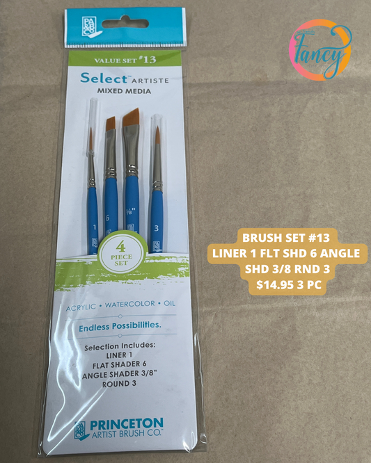 BRUSH SET #13 LINER 1 FLT, SHD 6, ANGLE SHD 3/8, RND 3 3 PC