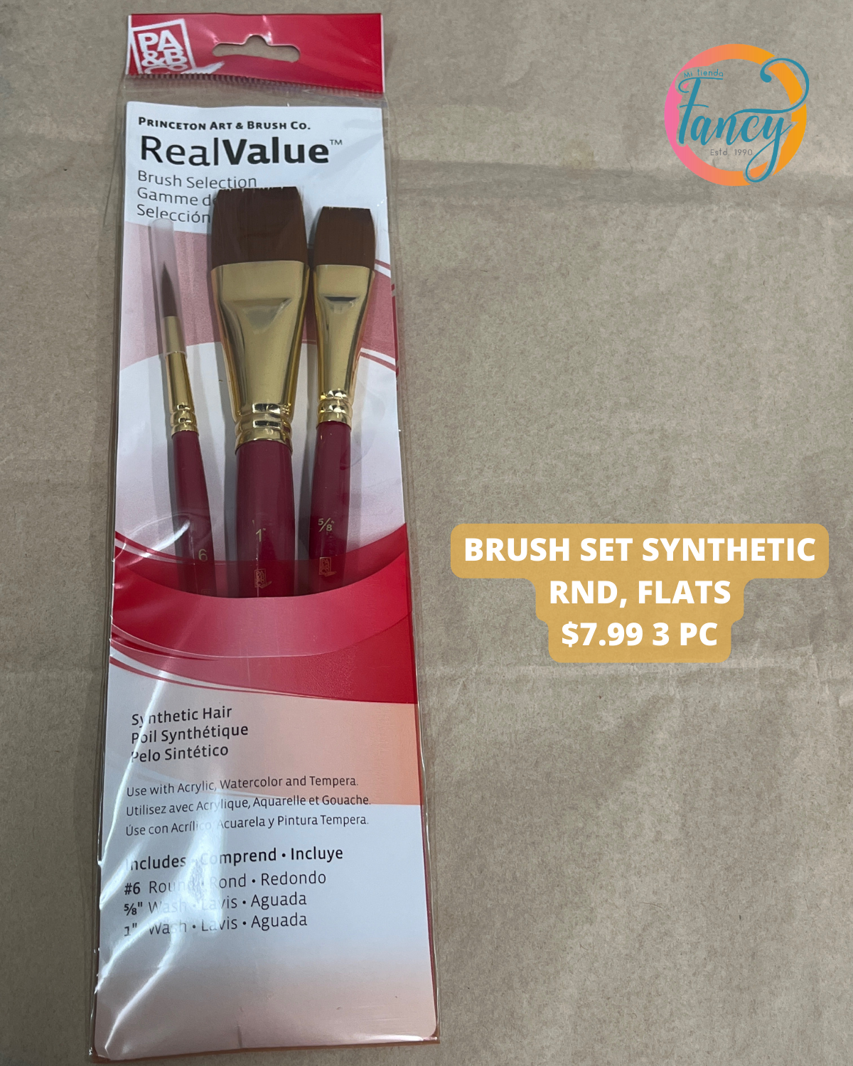 BRUSH SET SYNTHETIC RND, FLATS 3 PC
